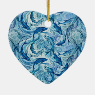 Mystischer blauer Fisch fließt in Harmonie Keramik Ornament