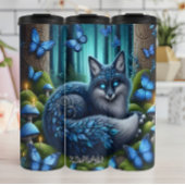 Mystischer Blauer Fox im Wald Thermosbecher