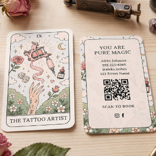 Mystischer Blush-Tätowierer-Tarot-Design Visitenkarte