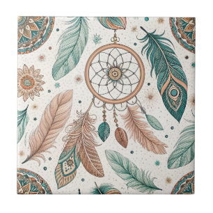 Mystischer Boho-Dreamcatcher-Reifen und Federn Mus Fliese
