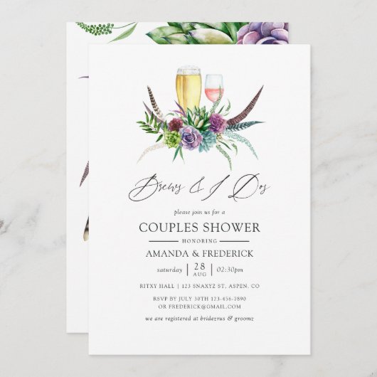 Mystischer Boho sukkulente Brüche vor dem I Dos Einladung (Vorne/Hinten)