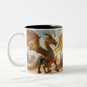 Mystischer Drache in der Wüste - Entwurf von Fanta Zweifarbige Tasse