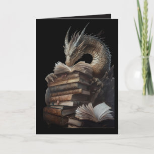 Mystischer Drache liest alte Bücher Gothic Fanta Karte