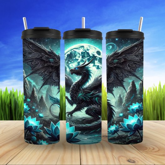 Mystischer Drache unter Mondlicht Thermosbecher