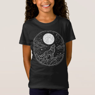 Mystischer einsamer Wolf, der den Mond anheult T-Shirt