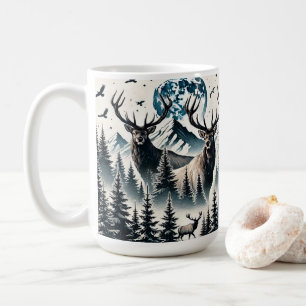 Mystischer Elch Mondlicht Bergwald Kaffeetasse