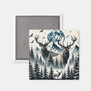 Mystischer Elch Mondlicht Bergwald Magnet