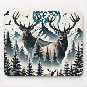 Mystischer Elch Mondlicht Bergwald Mousepad