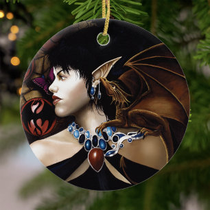 Mystischer Elf-Drachen-Begleiter-Schmetterling-Fan Keramikornament