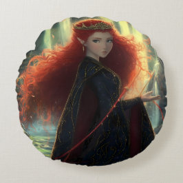 Mystischer Elf in einem Fantasy-Wald Rundes Kissen