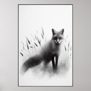 Mystischer Fox im Mondlicht-Gras Poster