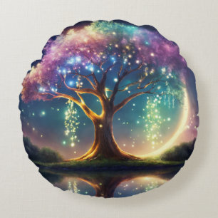 Mystischer funkelnder Baum Rundes Kissen