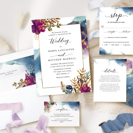 Mystischer Garten Wasserfarbe Aquamarin, Lila Blau Einladung