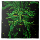 Mystischer Greenman Waldgeist Blatt Gesicht Fantas Fliese (Vorderseite)