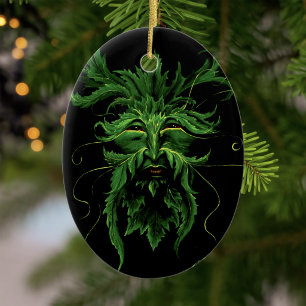 Mystischer Greenman-Waldgeist-Blatt-Gesicht-Fantas Keramik Ornament