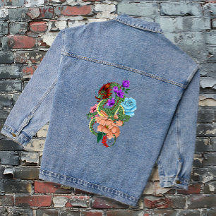 Mystischer grüner chinesischer Drache, florale Nav Jeansjacke