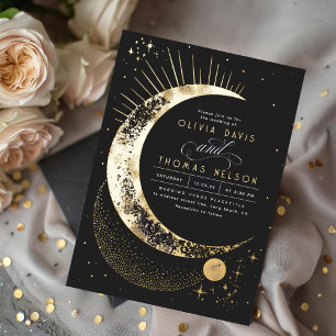 Mystischer Halbmond Sternennacht Boho-Hochzeit Folieneinladung