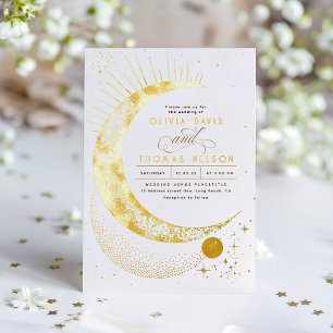 Mystischer Halbmond Sternennacht Boho-Hochzeit Folieneinladung