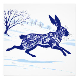 Mystischer Hase: Whimsischer Hase im Schnee Fotodruck
