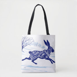 Mystischer Hase: Whimsischer Hase im Schnee Tasche