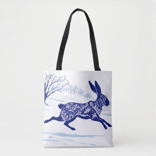 Mystischer Hase: Whimsischer Hase im Schnee Tasche (Vorderseite)
