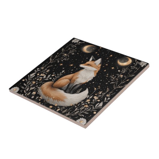 Mystischer Himmelsfox und Blume Fliese (Seite)