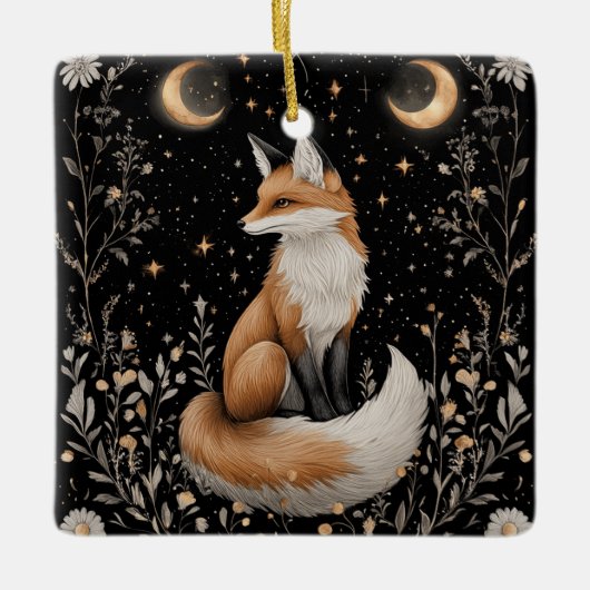 Mystischer Himmelsfox und Blume Keramikornament (Vorderseite)