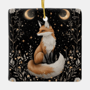 Mystischer Himmelsfuchs und Blumen Keramikornament