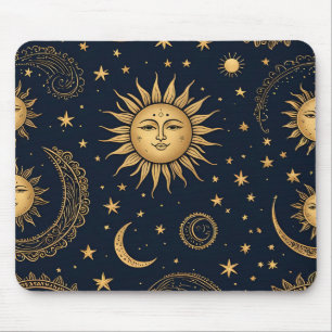 Mystischer Himmelsmond und Sonnendesign Mousepad