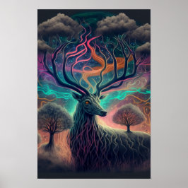 Mystischer Hirsch psychedelisches Poster | Geistti