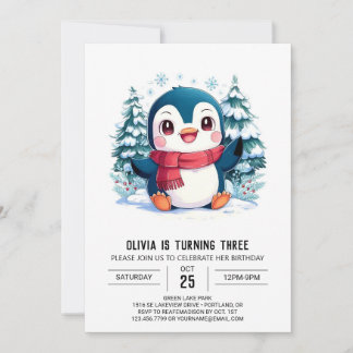 Mystischer Hübscher Pinguin Digital zum Geburtstag Einladung