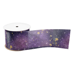 Mystischer Jeden Anlaß Lila Gold-Glitzern-Stars Satinband