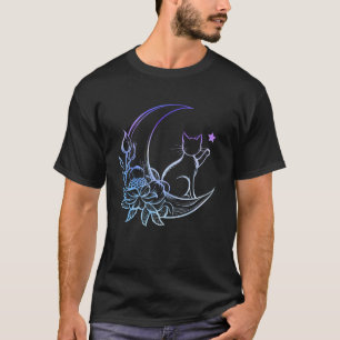Mystischer Katzen-Halbmond mit floralen Akzenten T-Shirt