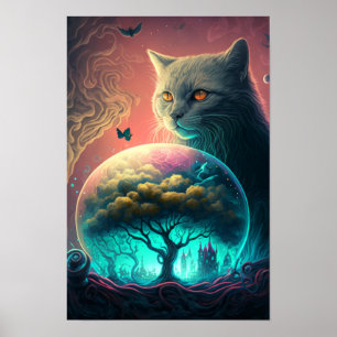 Mystischer Katzen-Psychedelik-Poster Kosmische K Poster