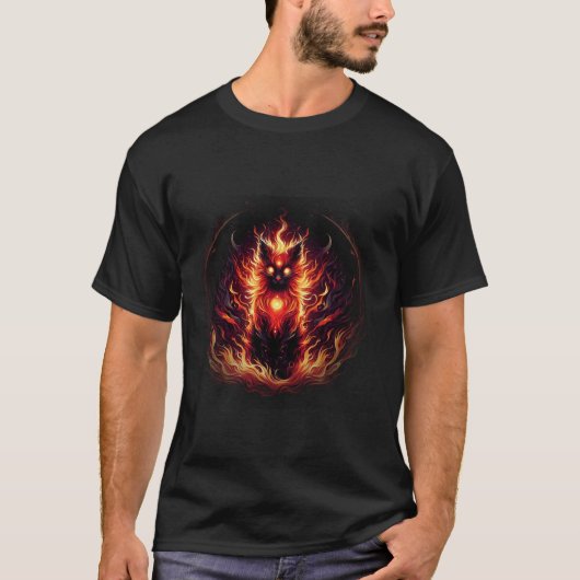 Mystischer Katzenfeuergott Trippy Vision Folklore T-Shirt (Vorderseite)