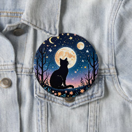 Mystischer Katzenmond-Knopf | Süße Nachthimmel-Kat Button