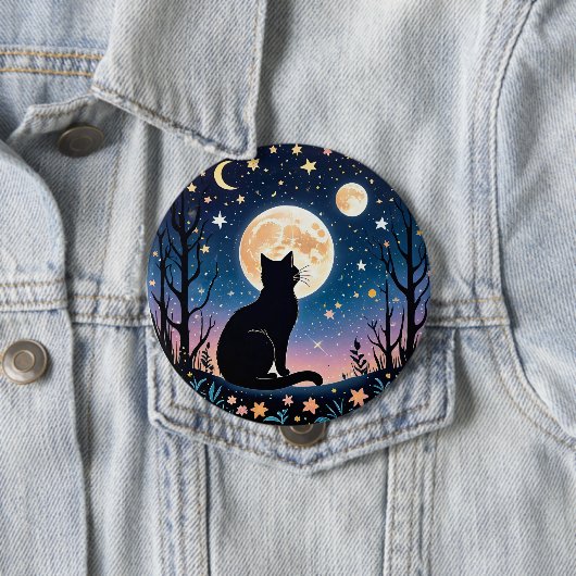 Mystischer Katzenmond-Knopf | Süße Nachthimmel-Kat Button (Beispiel)