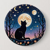 Mystischer Katzenmond-Knopf | Süße Nachthimmel-Kat Button (Vorderseite)
