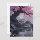 Mystischer Kirschblossomweg - Verzauberte Treppe Postkarte (Vorne/Hinten)