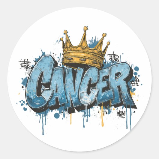 Mystischer Krebs Zodiac Graffiti Airbrush mit Kron Runder Aufkleber (Vorderseite)