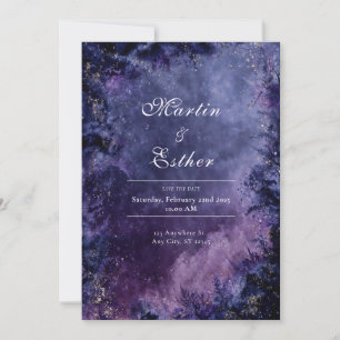 Mystischer Lila-Gold-Nebel Sternenhimmel-Hochzeit Einladung