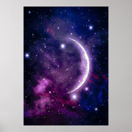 Mystischer Lila Kosmischer Halbmondnebel Poster