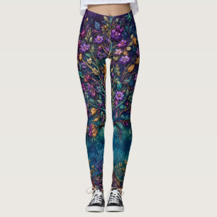 Mystischer lila Lebensbaum-Blumenleggings Leggings