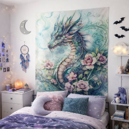Mystischer Lotus-Drache Wandteppich