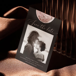 Mystischer Mond   Elegante schwarze kosmische Foto Save The Date