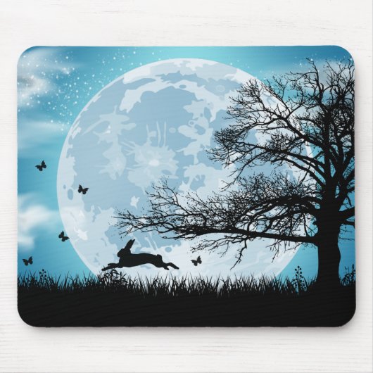 Mystischer Mond mit Kaninchen-Silhouette Mousepad (Vorne)