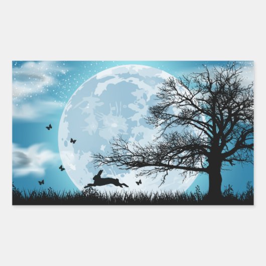 Mystischer Mond mit Kaninchen-Silhouette Rechteckiger Aufkleber (Vorderseite)