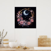 Mystischer Mond und Blume Poster (Küche)