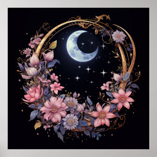 Mystischer Mond und Blume Poster