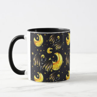 Mystischer Mond und Fledermaus-Muster-Becher Tasse